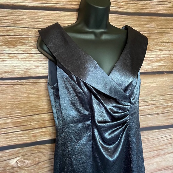 Sexy V Neck Satin Dress 6 Grey Blue Connected Apparel Glam Cocktail Ruched Waist - Picture 2 of 12